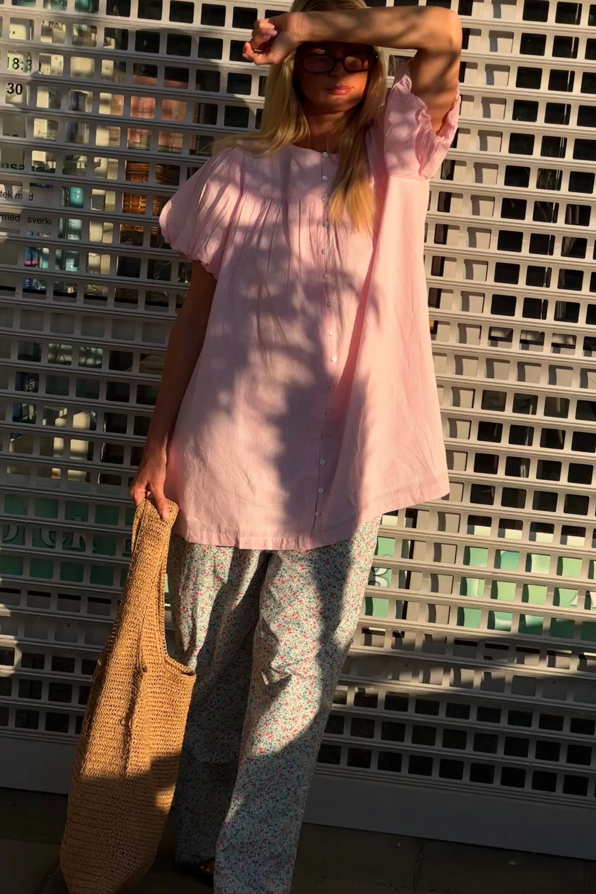 Andi Puff Mini Dress in Rosewater stripe - Image 3