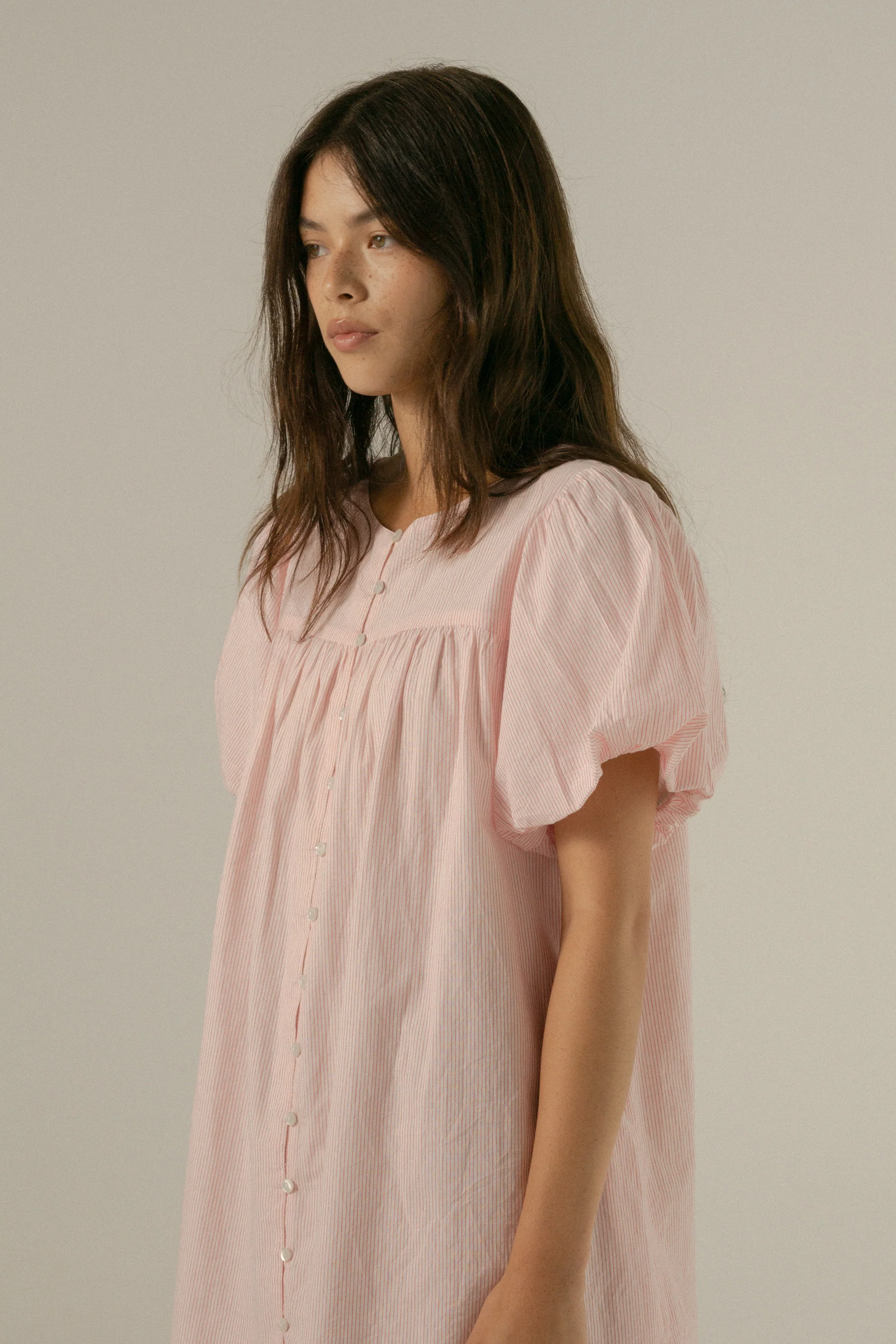 Andi Puff Mini Dress in Rosewater stripe - Image 6
