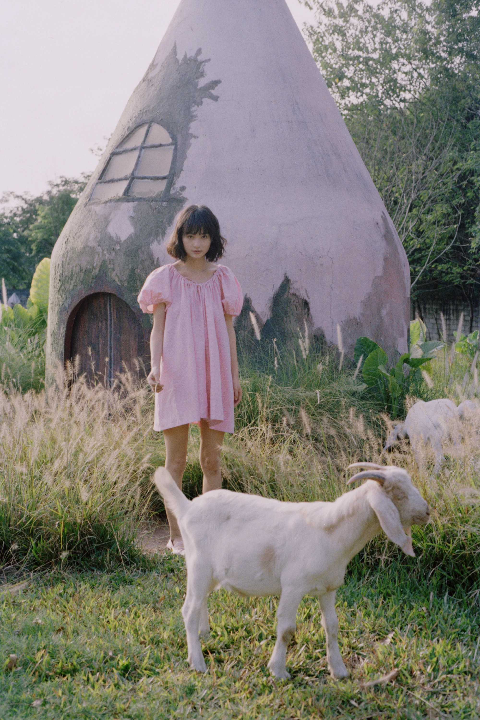 Everyday Drawcord Dress in Baby Pink Gingham - Image 5