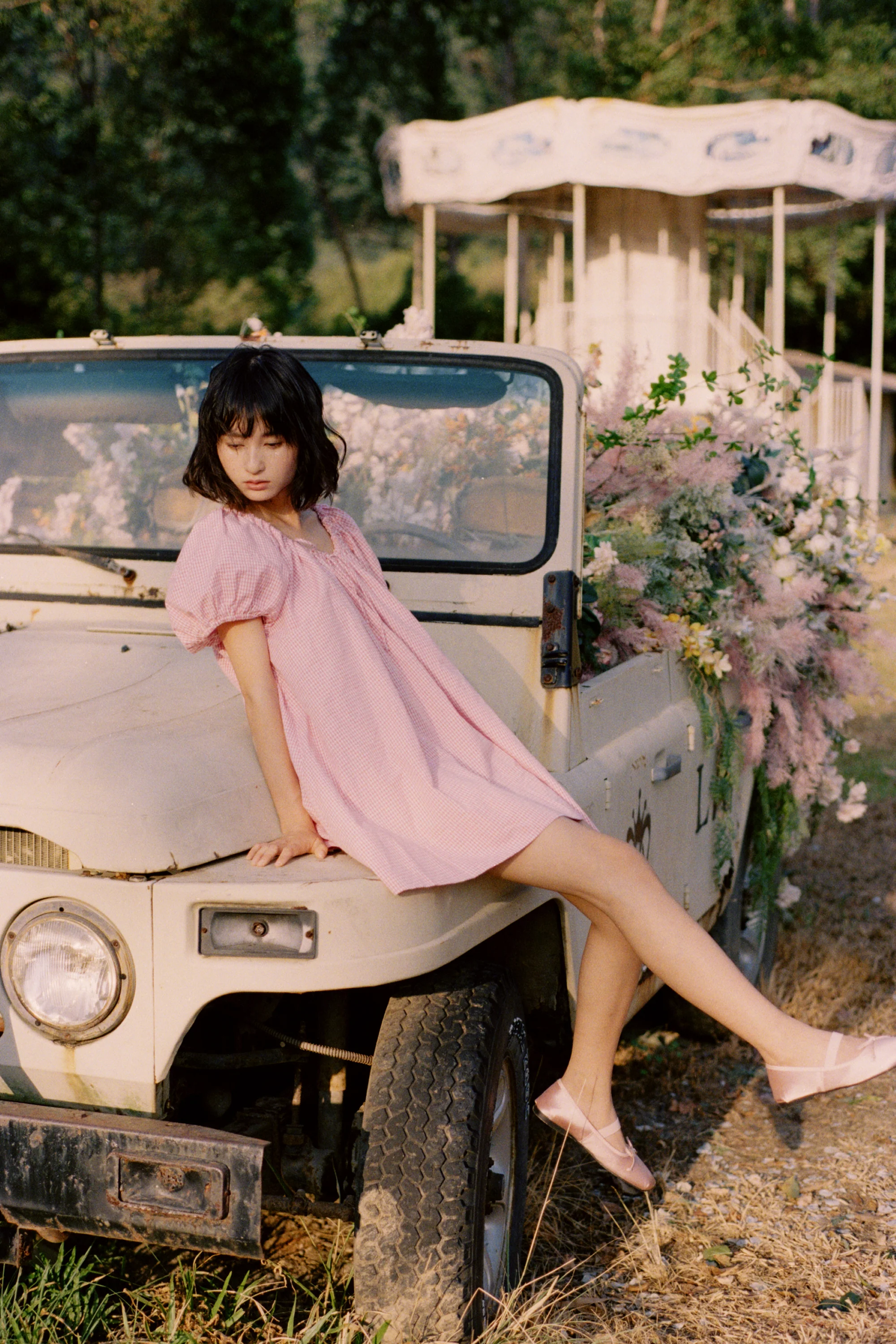 Everyday Drawcord Dress in Baby Pink Gingham - Image 6
