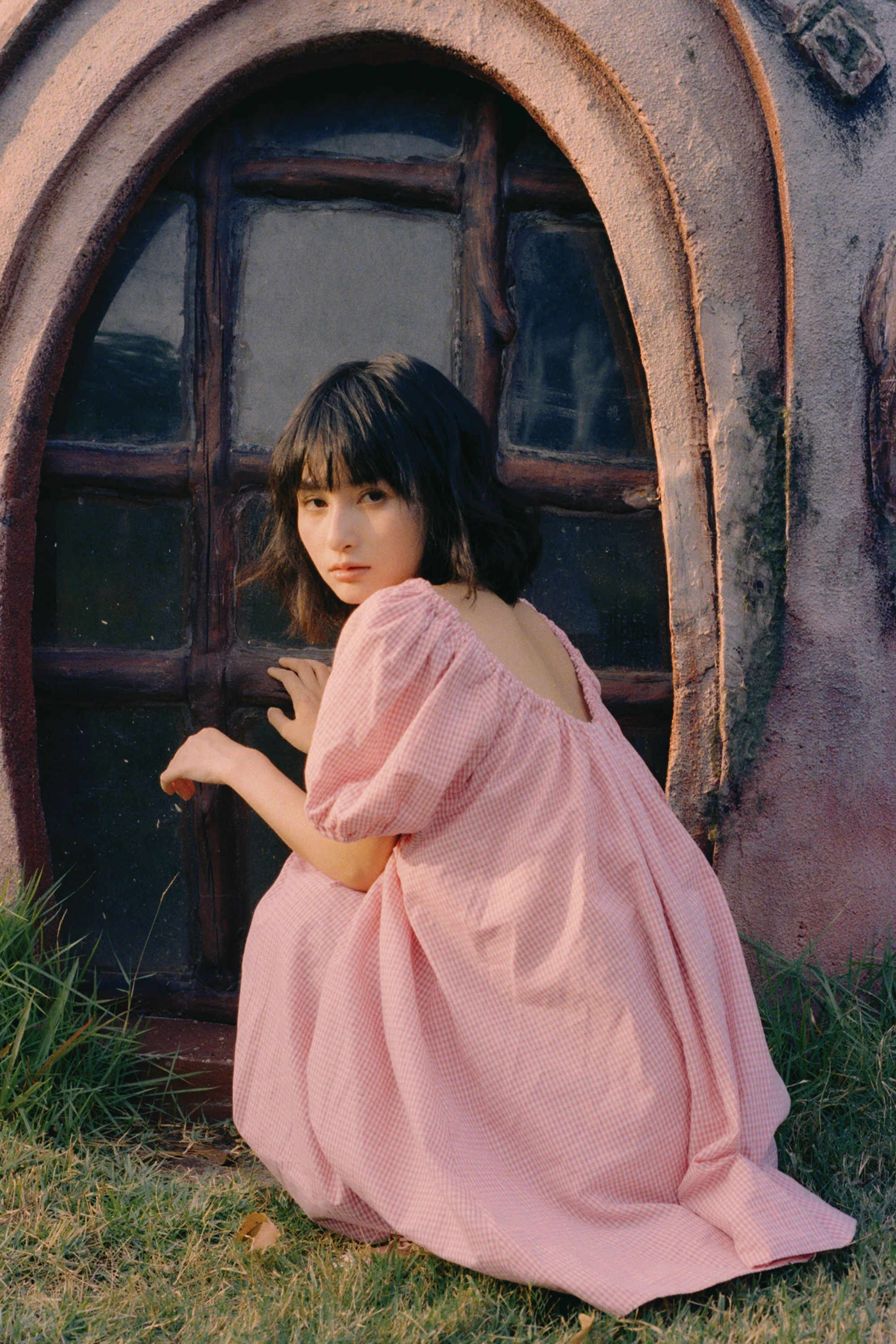 Everyday Drawcord Dress in Baby Pink Gingham - Image 7