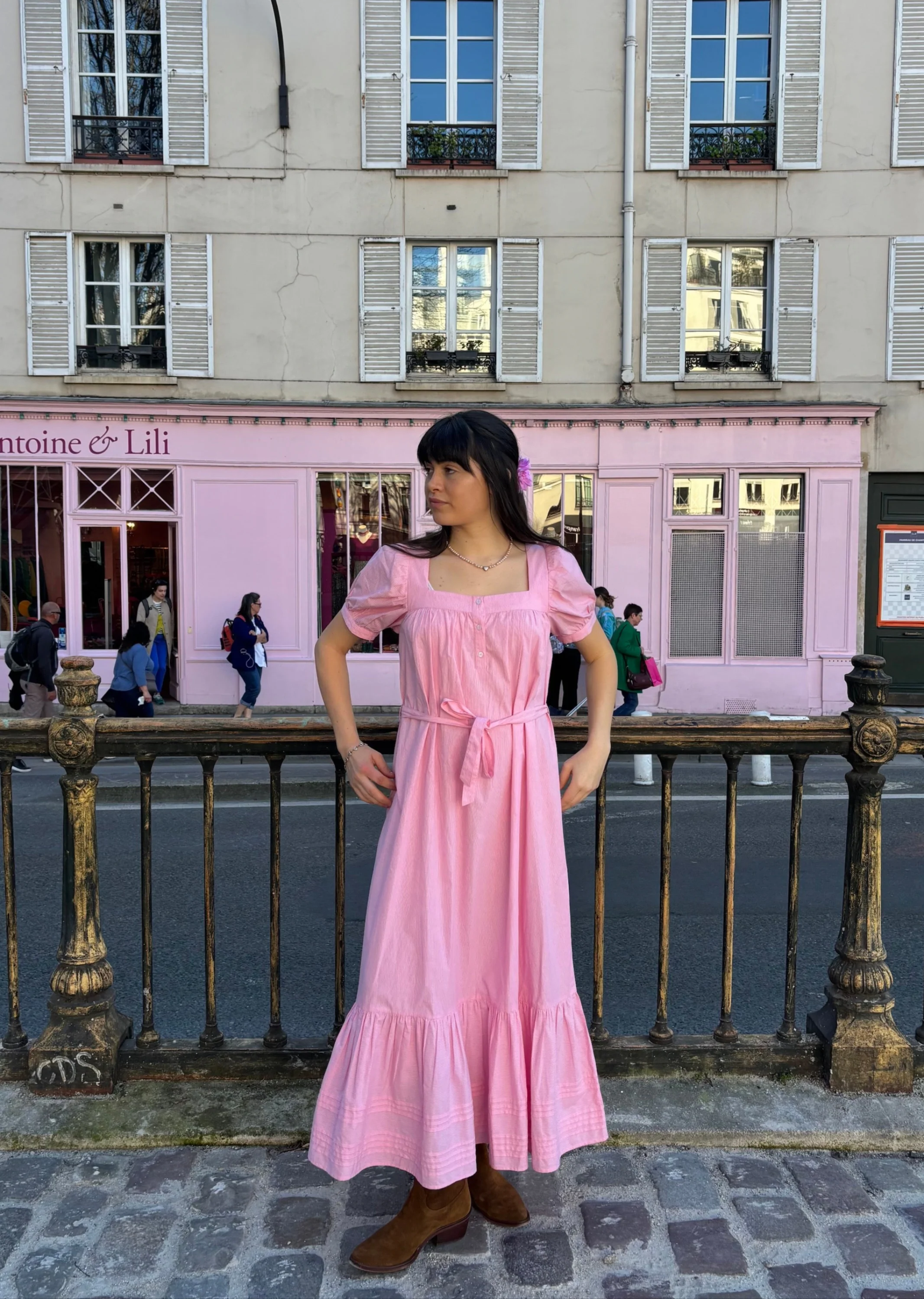 Gigi Midi Dress in Juni Rose Pinstripe - Image 9