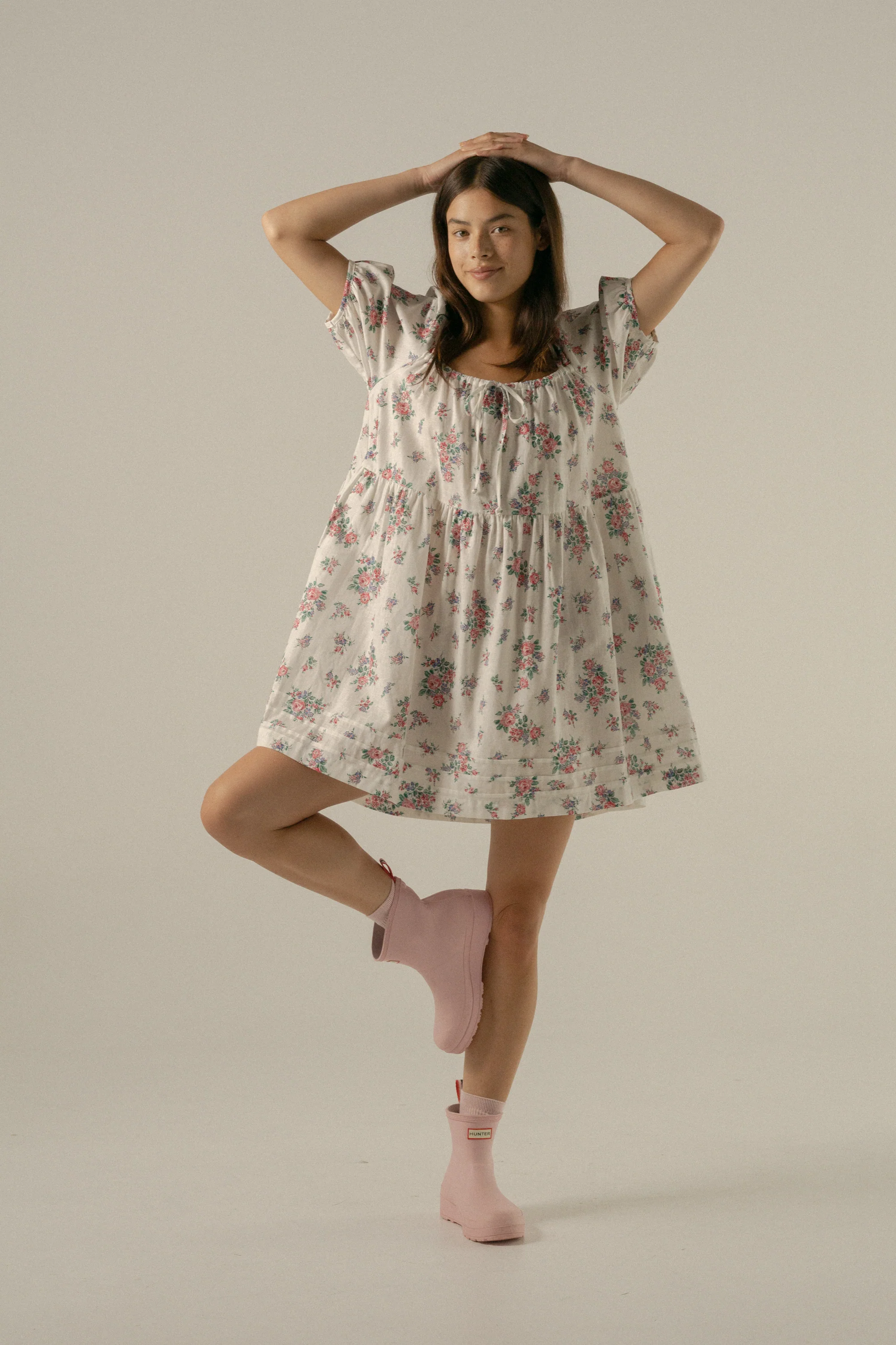 Ivy Smock Mini Dress in Ivy Lilac Garden - Image 4