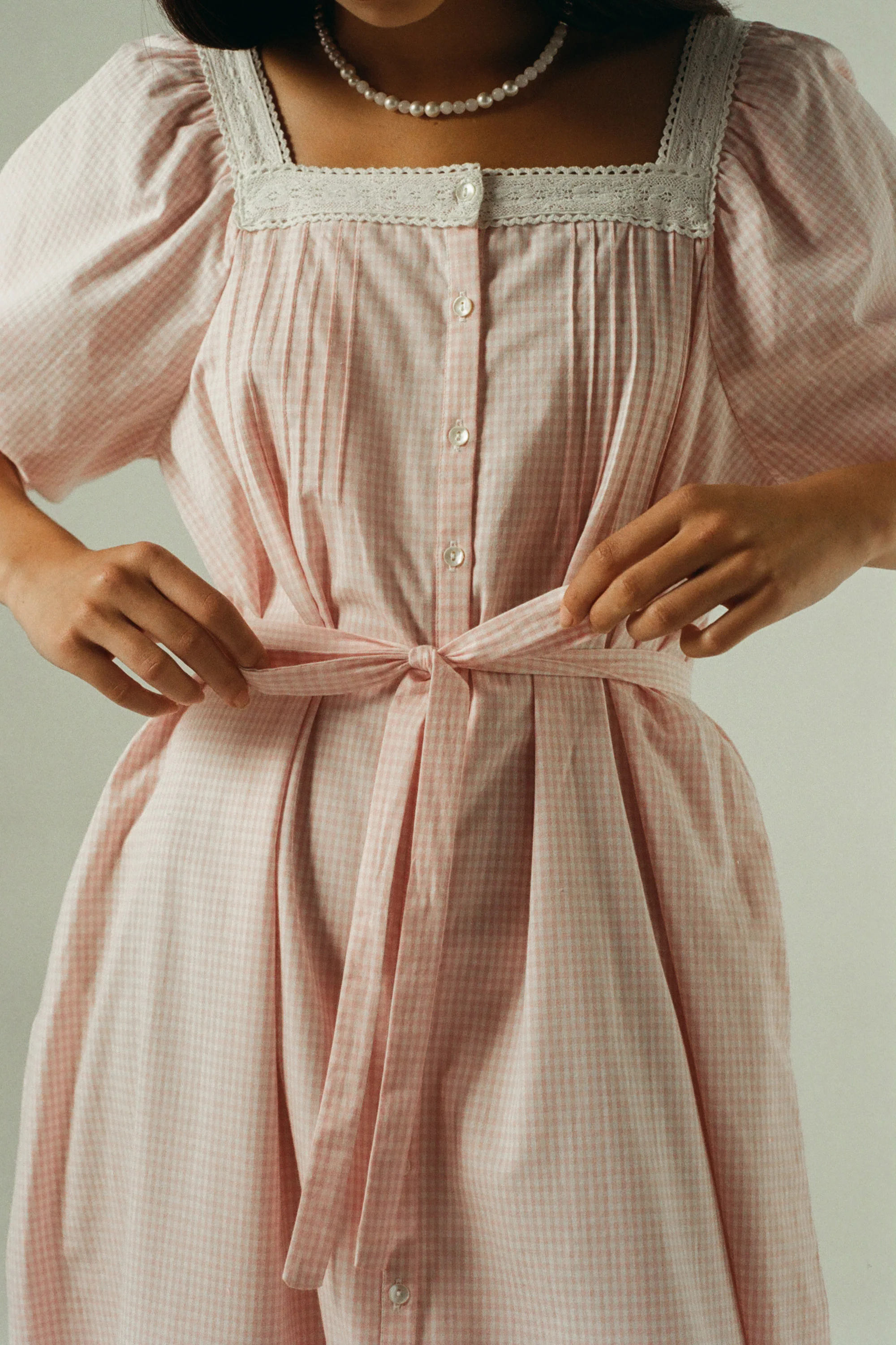 Mila Midi Dress in Baby Pink Gingham - Image 5